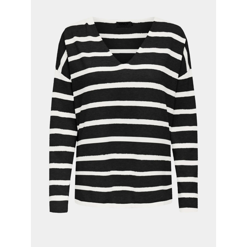 Pull rayé col v amalio noir blanc femme - Only