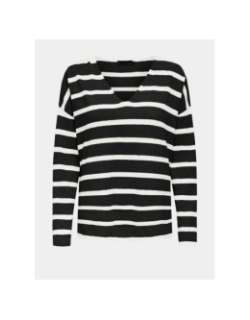 Pull rayé col v amalio noir blanc femme - Only