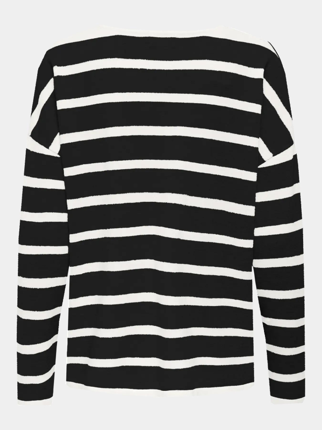 Pull rayé col v amalio noir blanc femme - Only
