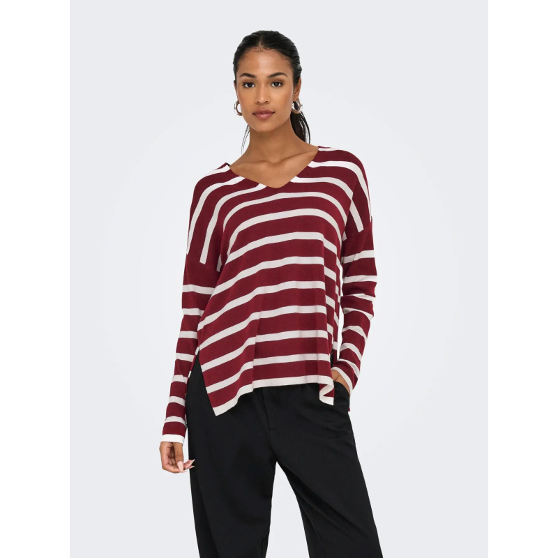 Pull rayé col v amalio rouge blanc femme - Only