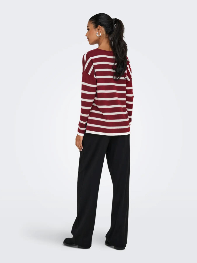 Pull rayé col v amalio rouge blanc femme - Only