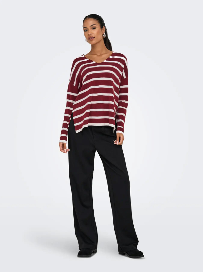 Pull rayé col v amalio rouge blanc femme - Only
