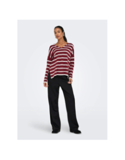 Pull rayé col v amalio rouge blanc femme - Only