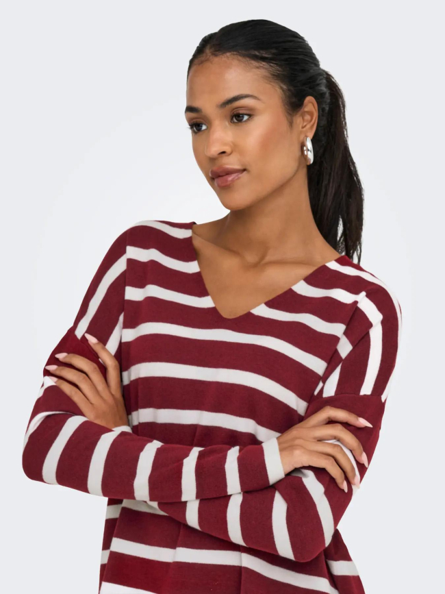 Pull rayé col v amalio rouge blanc femme - Only
