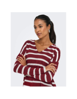 Pull rayé col v amalio rouge blanc femme - Only