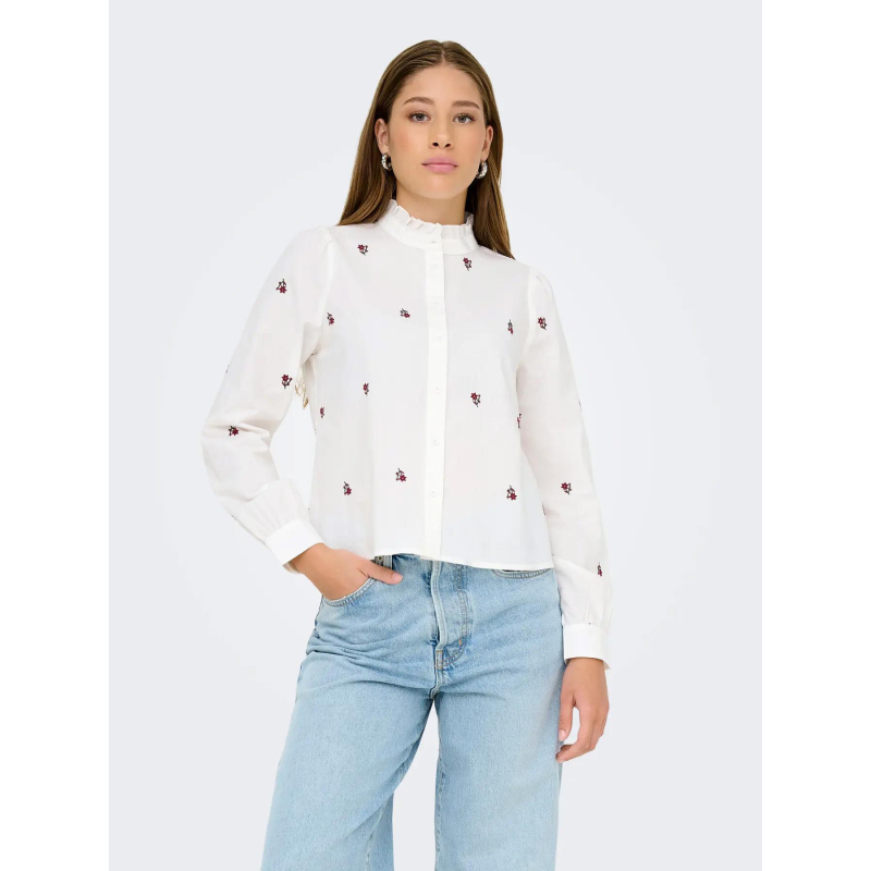 Chemise brodée fleurs camille blanc femme - Only
