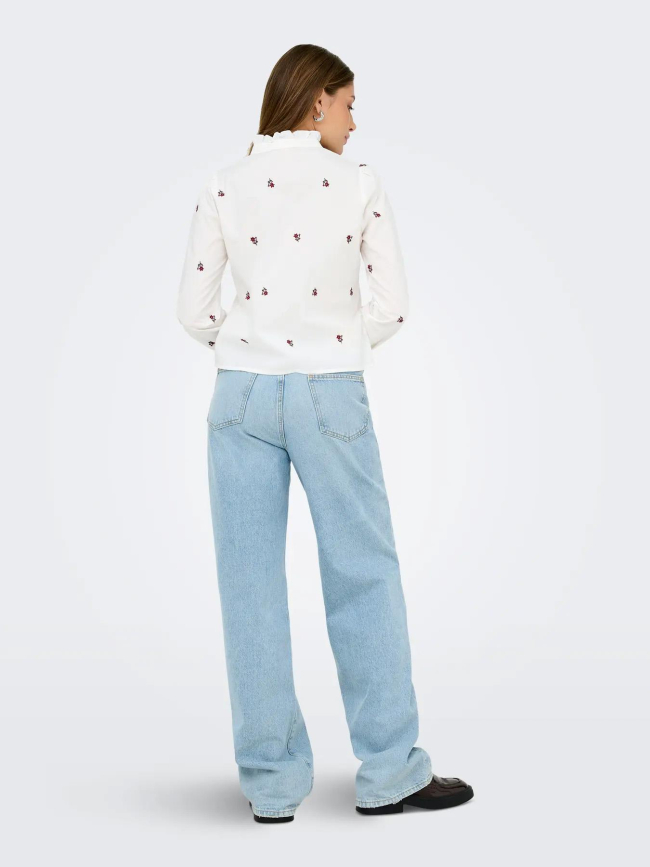 Chemise brodée fleurs camille blanc femme - Only