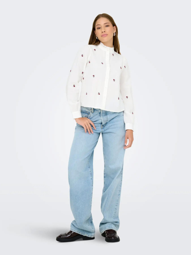 Chemise brodée fleurs camille blanc femme - Only