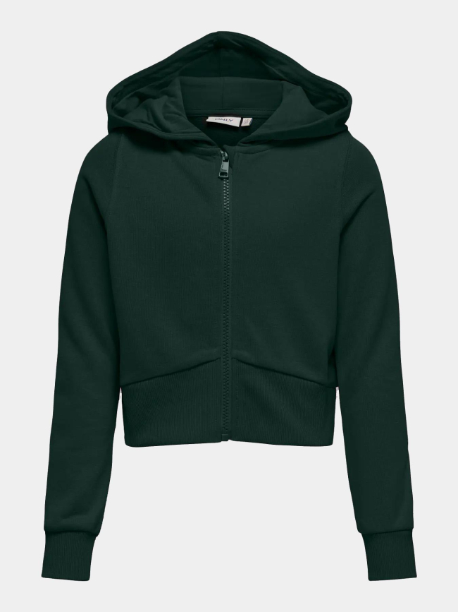 Sweat à capuche zippé court kogbella vert fille - Only