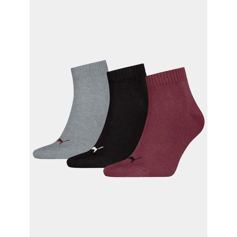 Pack de 3 paires de chaussettes quarter bordeaux noir adulte - Puma