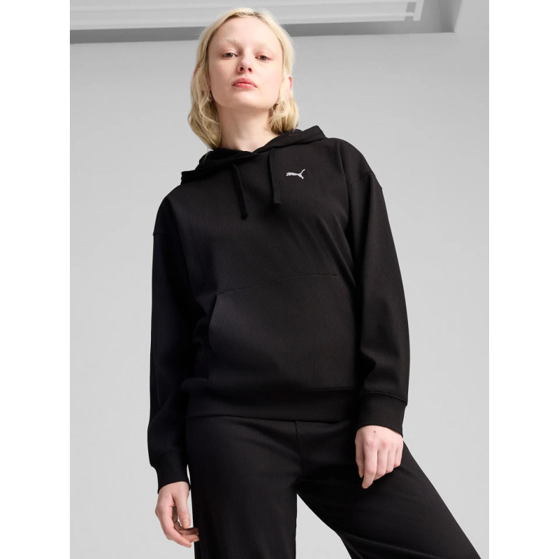 Sweat à capuche côtelé ess elevated comfort noir femme - Puma