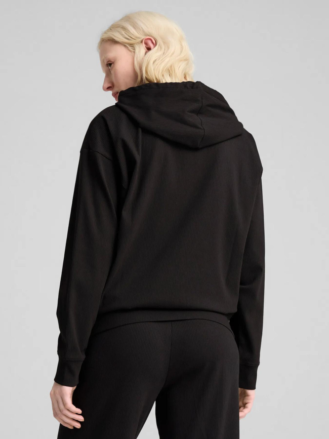 Sweat à capuche côtelé ess elevated comfort noir femme - Puma