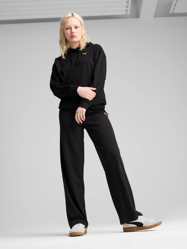 Sweat à capuche côtelé ess elevated comfort noir femme - Puma