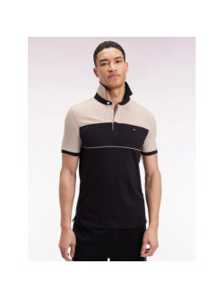 Polo slim bicolore en piqué de coton stretch noir homme Eden