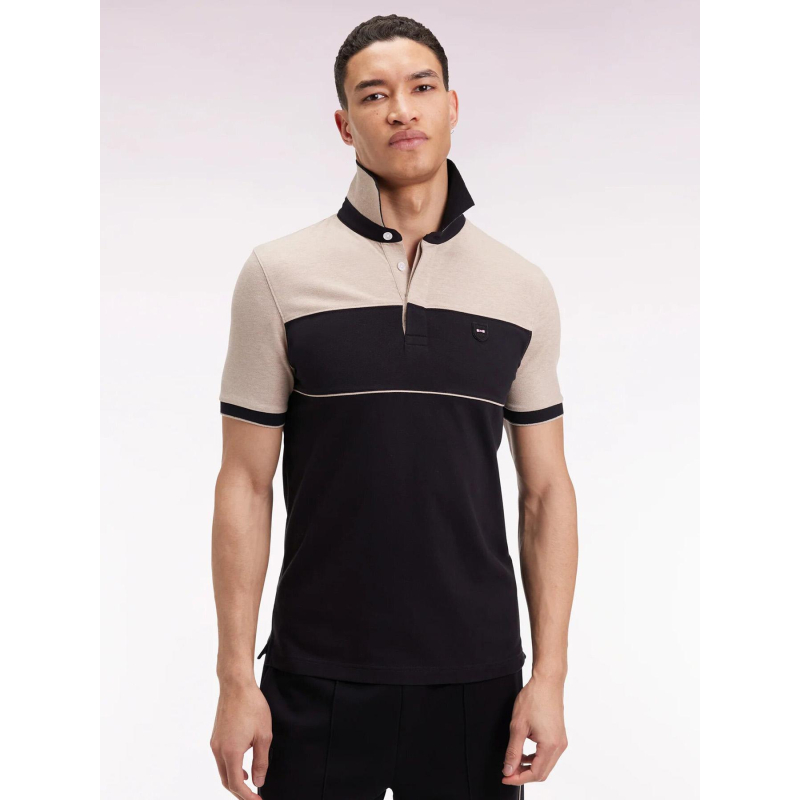 Polo slim bicolore en piqué de coton stretch noir homme - Eden Park