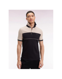 Polo slim bicolore en piqué de coton stretch noir homme - Eden Park
