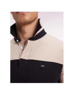 Polo slim bicolore en piqué de coton stretch noir homme - Eden Park