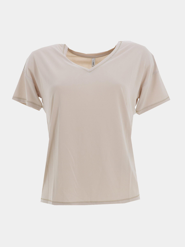 T-shirt col v doré free life beige femme - Only