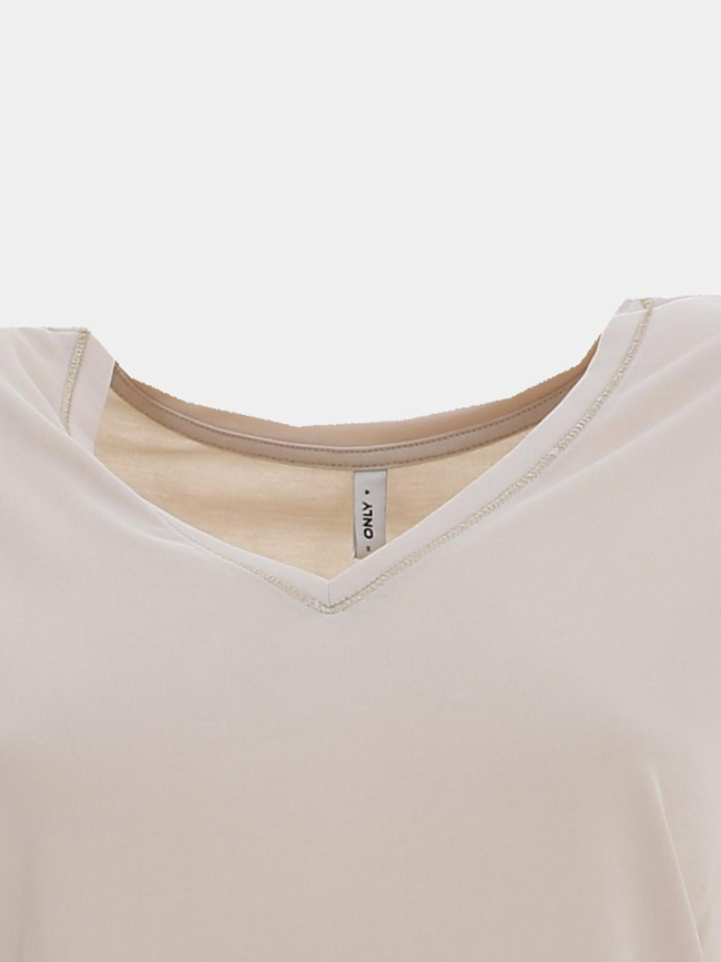 T-shirt col v doré free life beige femme - Only