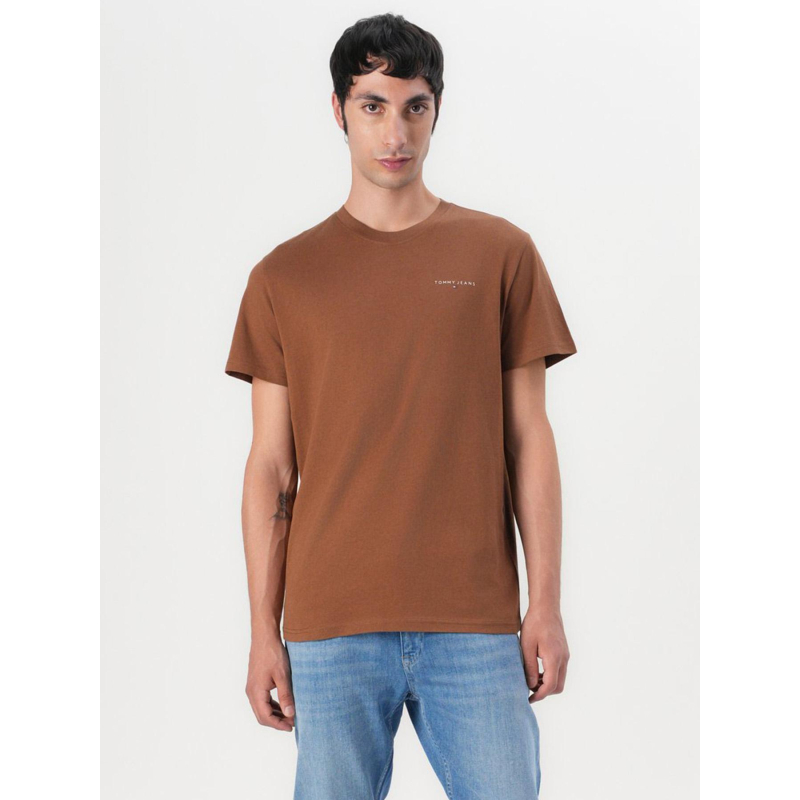 T-shirt ajusté à logo linéaire marron homme - Tommy Jeans