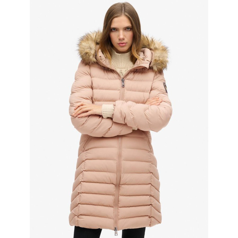 Doudoune mi-longue à capuche fuji beige femme - Superdry