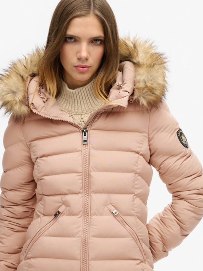 Doudoune mi-longue à capuche fuji beige femme - Superdry