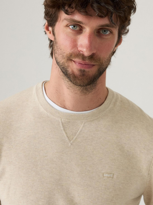 Pull fin uni logo beige homme - Levi's