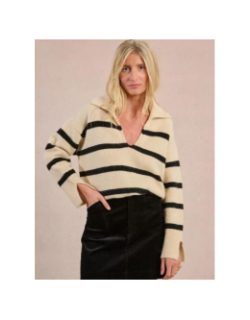 Pull polo rayé beige et noir femme - Molly Bracken