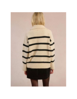 Pull polo rayé beige et noir femme - Molly Bracken