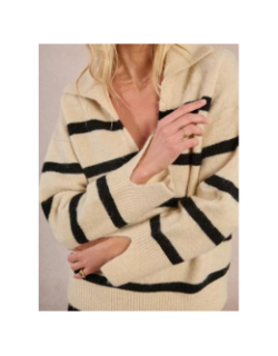 Pull polo rayé beige et noir femme - Molly Bracken