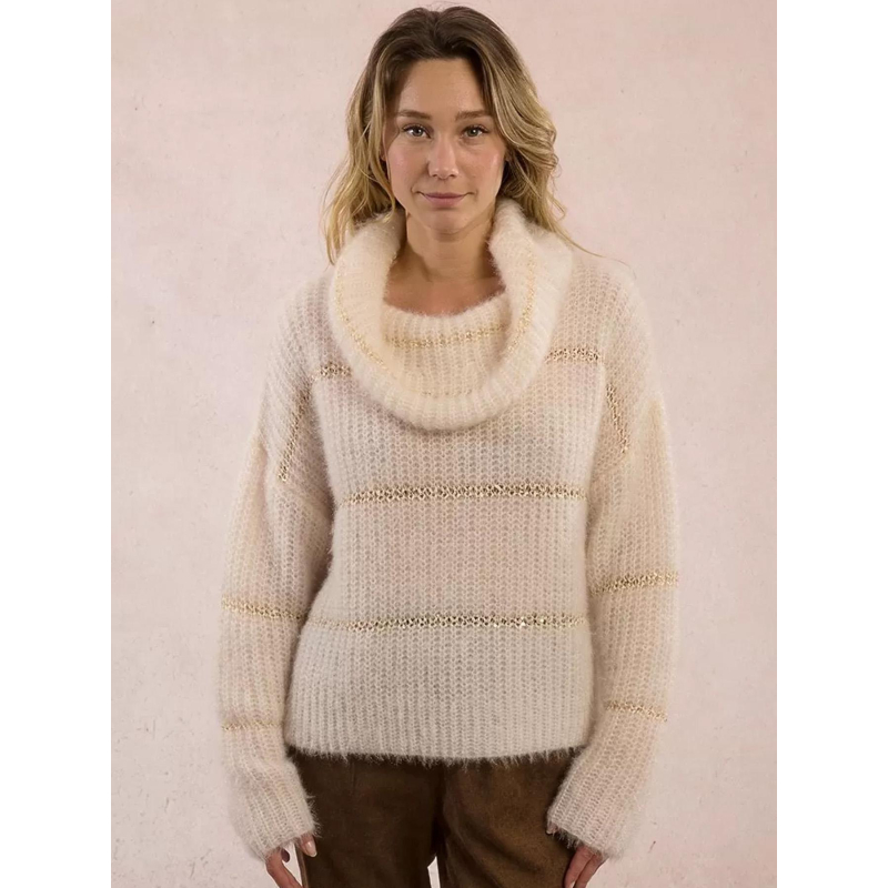 Pull rayé en maille à insert sequins écru femme - Molly Bracken