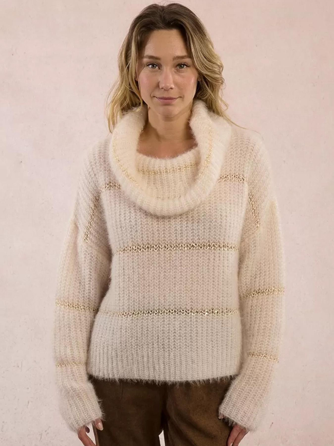 Pull rayé en maille à insert sequins écru femme - Molly Bracken