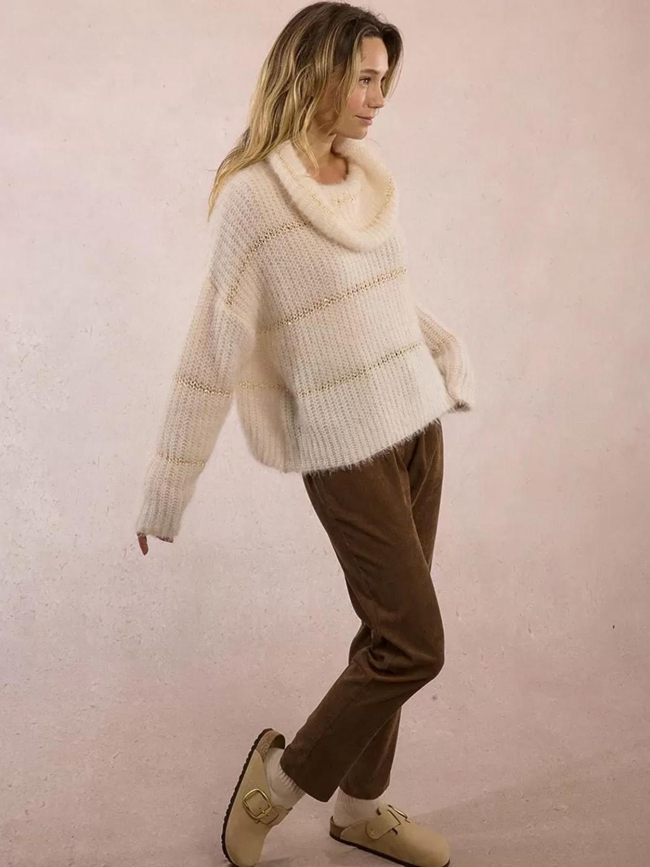 Pull rayé en maille à insert sequins écru femme - Molly Bracken