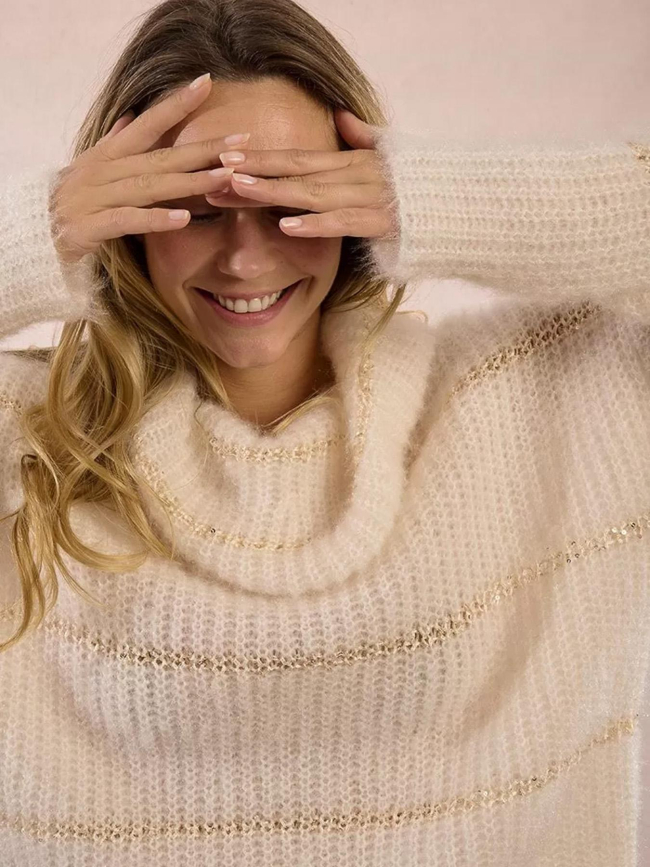 Pull rayé en maille à insert sequins écru femme - Molly Bracken