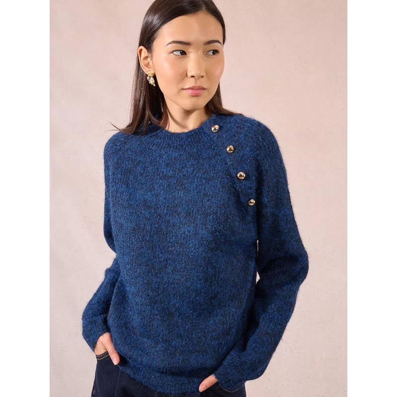 Pull en maille à boutons bleu marine femme - Molly Bracken