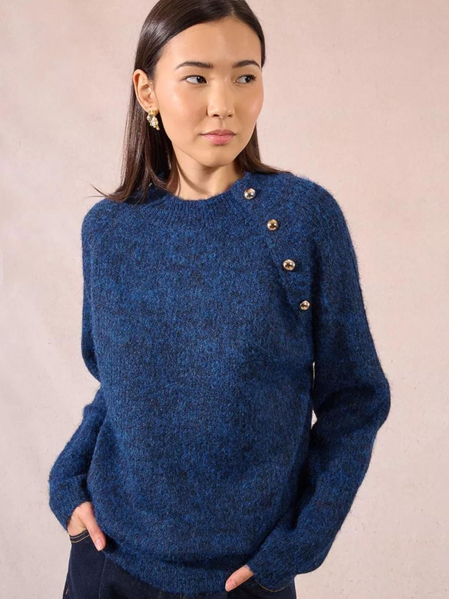 Pull en maille à boutons bleu marine femme - Molly Bracken