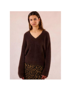 Pull à col en v dentelé marron femme - Molly Bracken