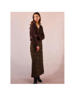 Pull à col en v dentelé marron femme - Molly Bracken