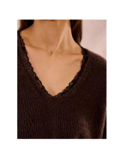 Pull à col en v dentelé marron femme - Molly Bracken