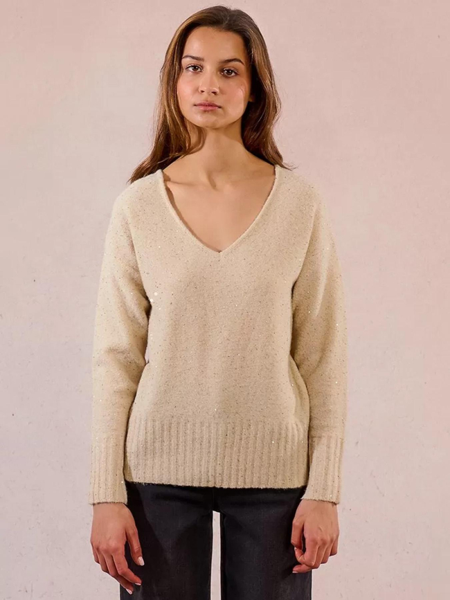 Pull droit en maille à sequins beige femme - Molly Bracken