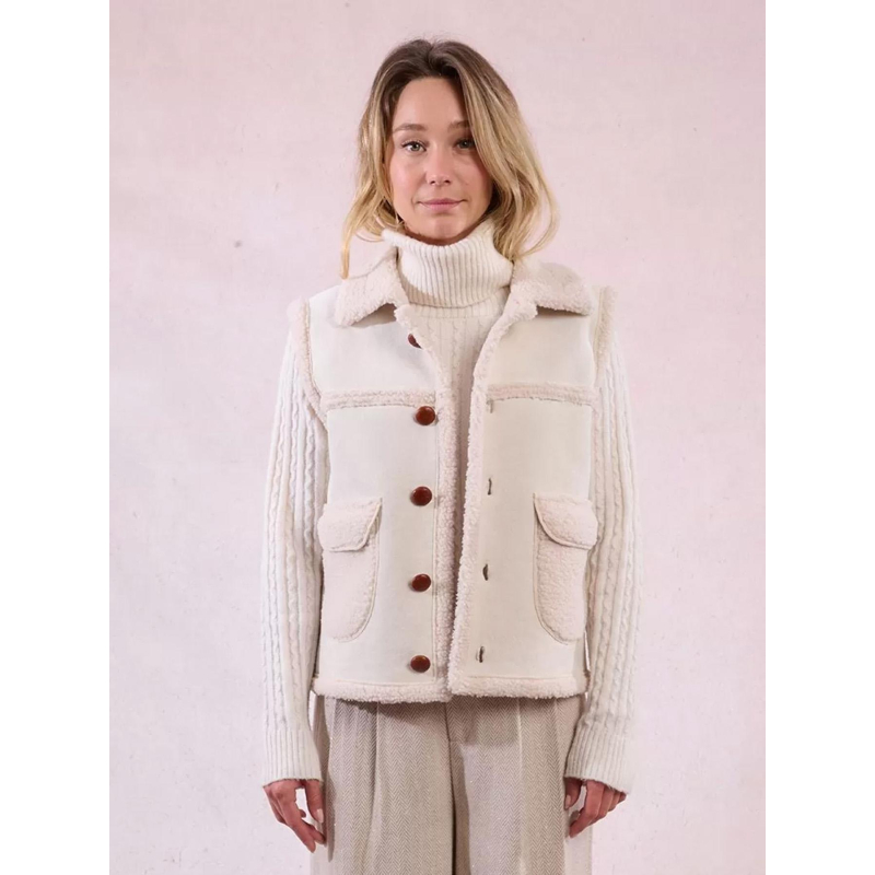 Veste sans manches imitation mouton beige femme - Molly Bracken