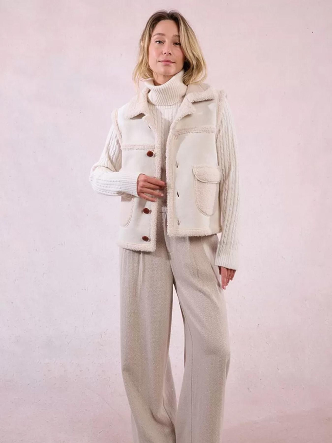 Veste sans manches imitation mouton beige femme - Molly Bracken