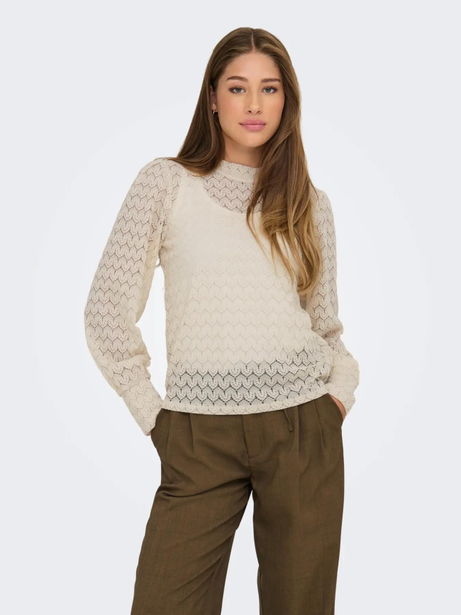Top à manches longues en dentelle beige femme - JDY
