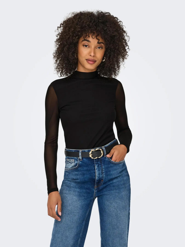 Top à manches longues et col en mesh onlerica noir femme - Only