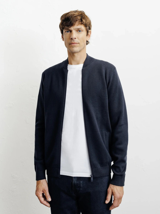 Cardigan zippé col teddy bleu marine homme - Izac