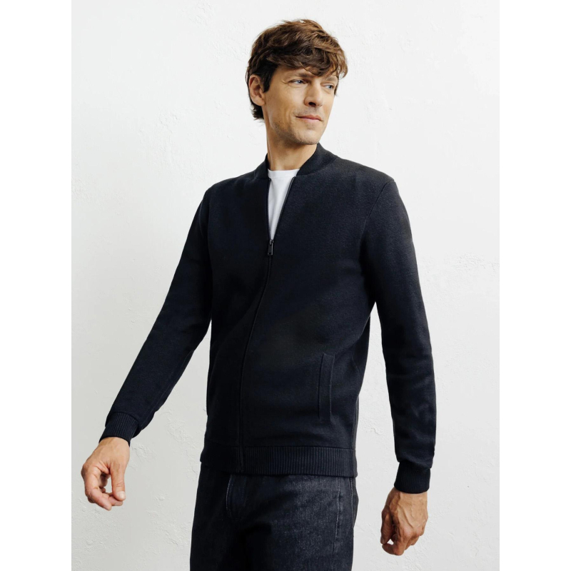 Cardigan zippé col teddy noir homme - Izac