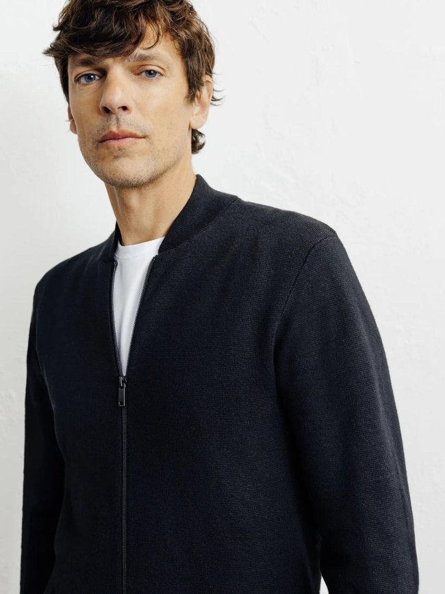 Cardigan zippé col teddy noir homme - Izac