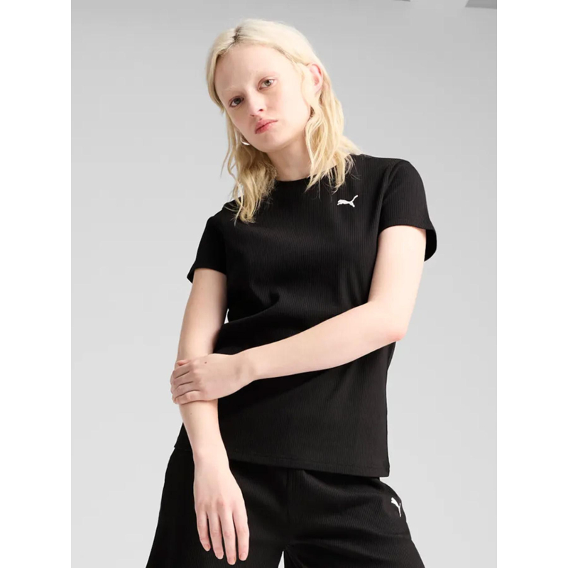 T-shirt à manches courtes côtelé ess elevated noir femme - Puma