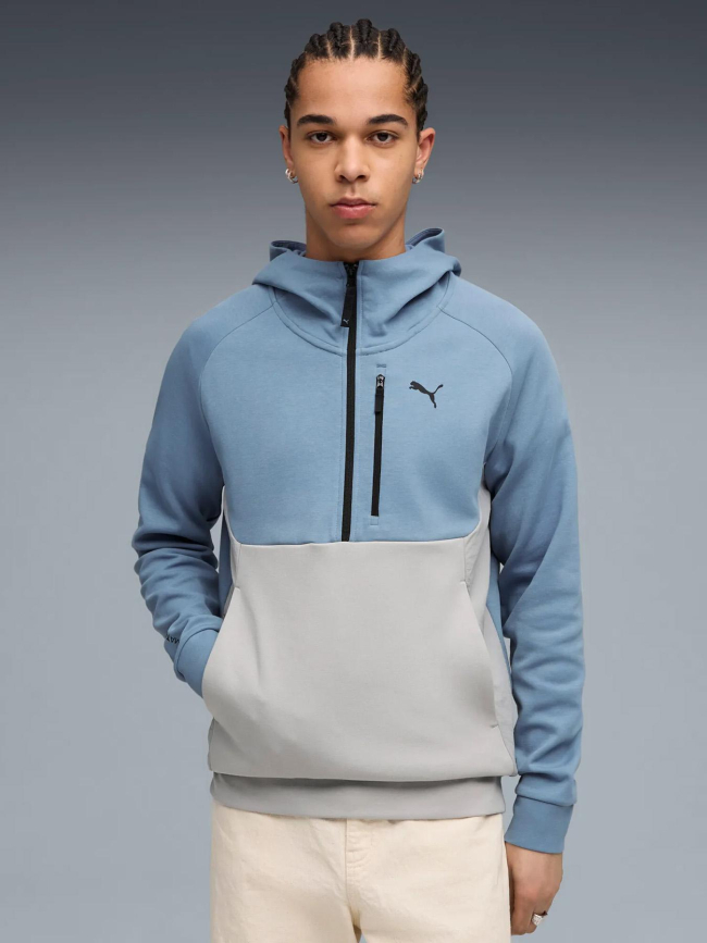 Sweat à capuche demi-zip pumatech bleu et gris homme - Puma