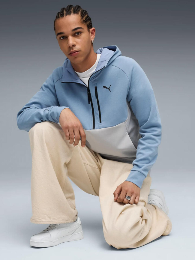 Sweat à capuche demi-zip pumatech bleu et gris homme - Puma